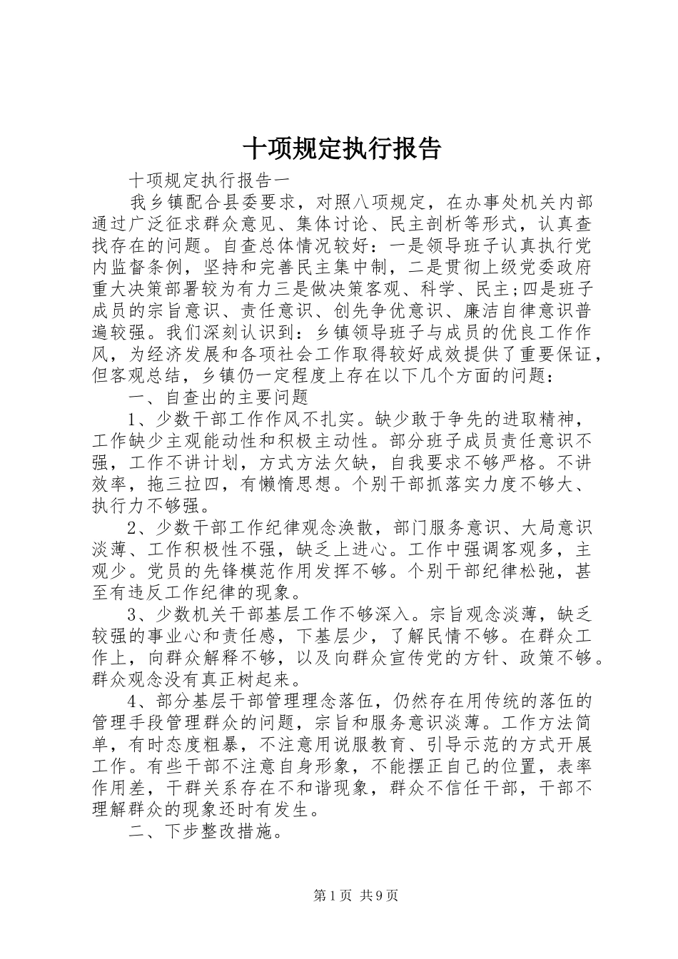 十项规定执行报告_第1页