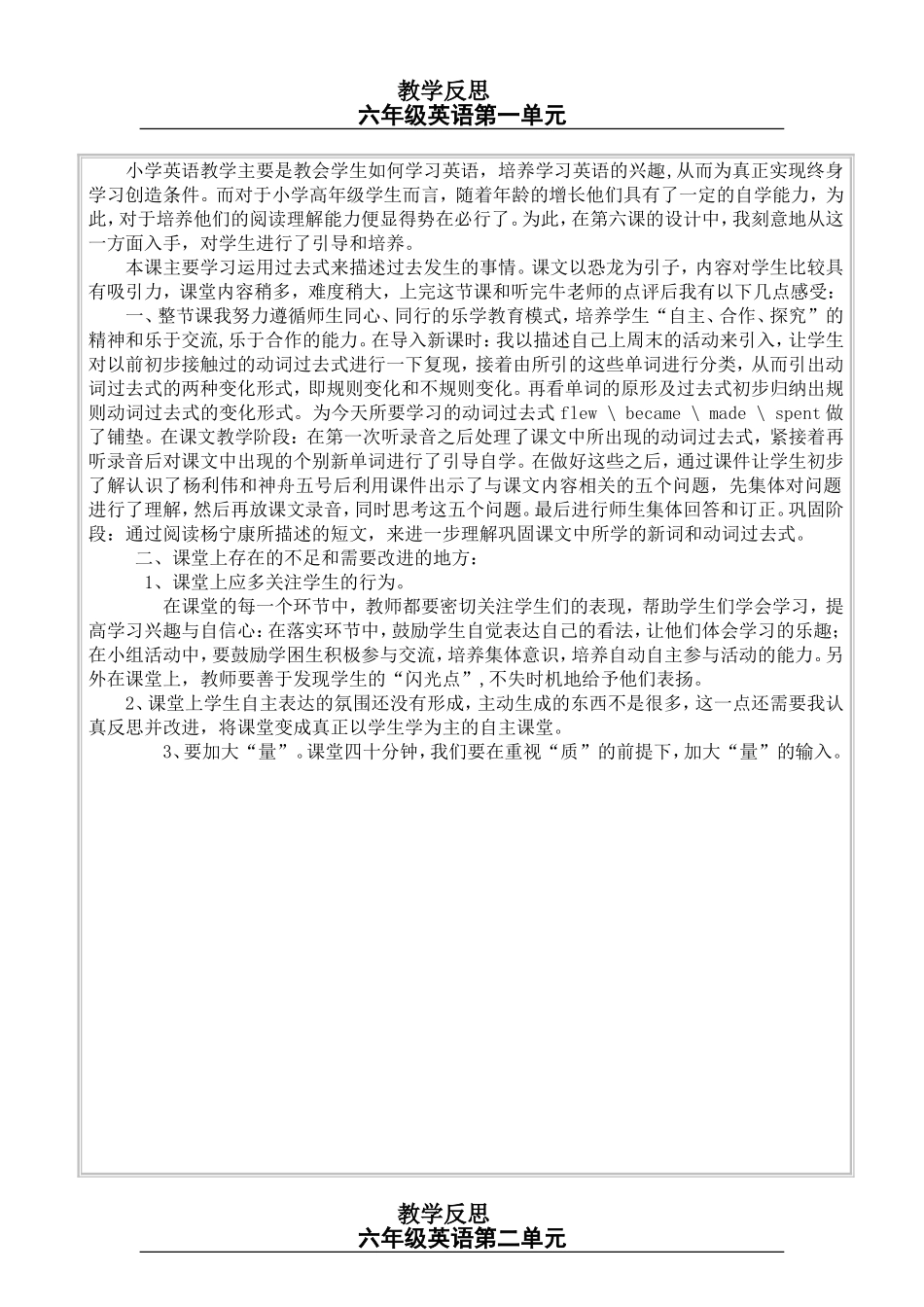 六年级英语教学反思_第1页