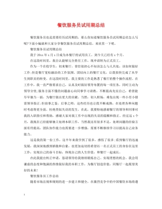 餐饮服务员试用期总结 