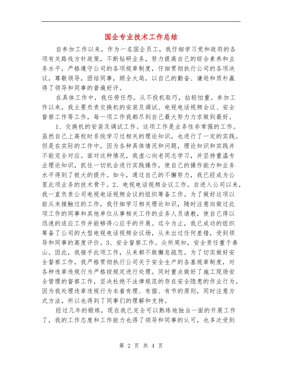国企专业技术工作总结【新版】_第2页