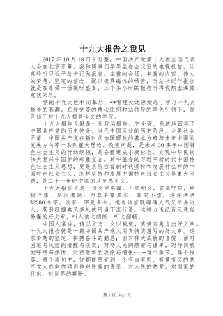 十九大报告之我见