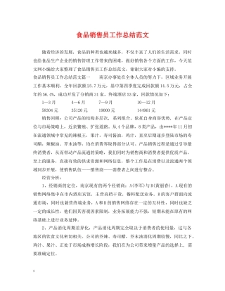 食品销售员工作总结范文 