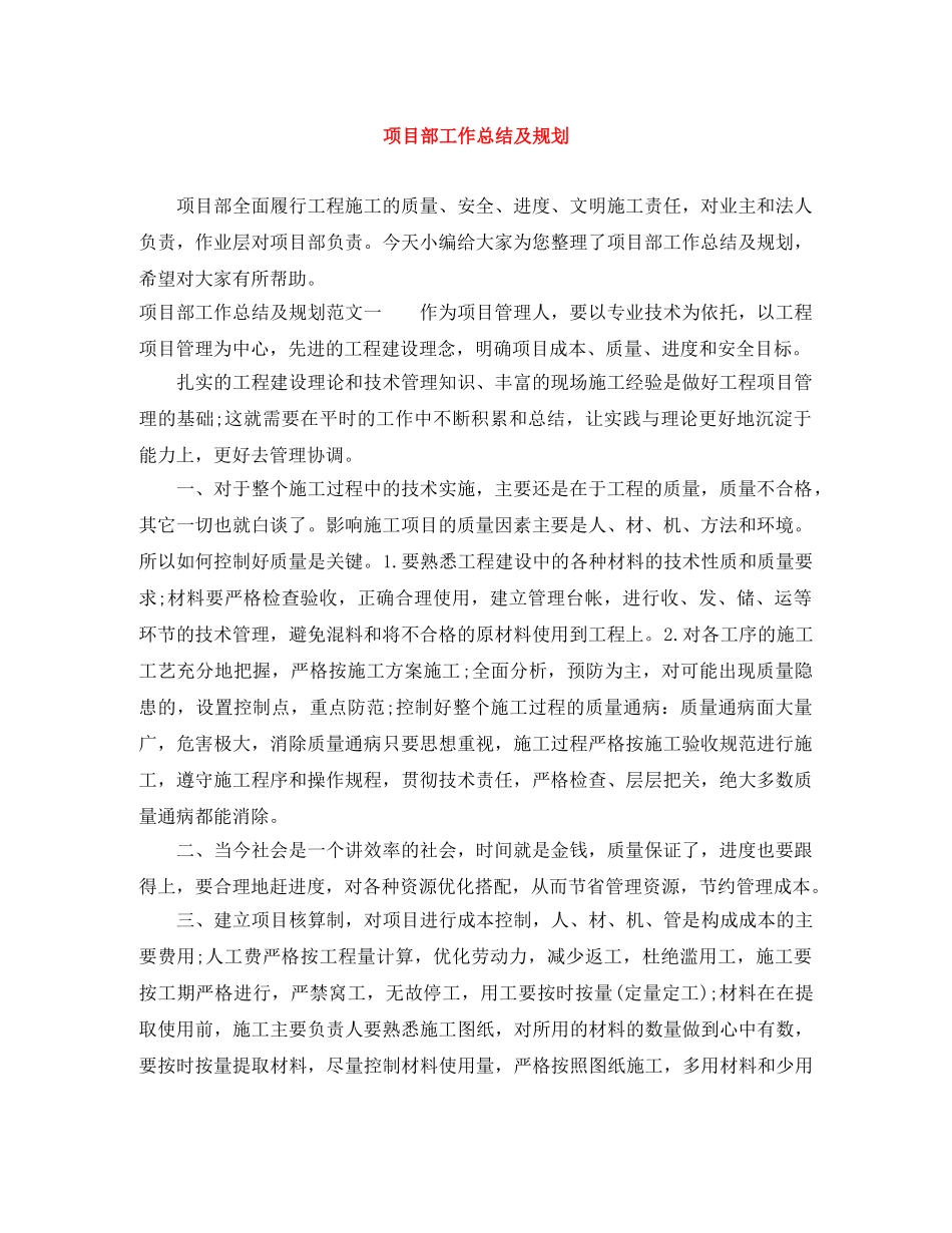 项目部工作总结及规划 _第1页