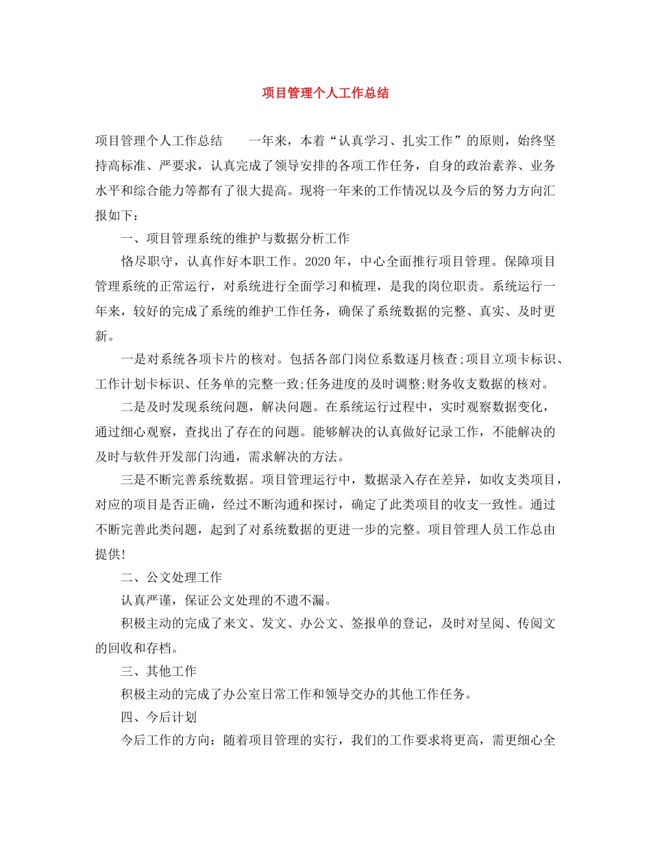 项目管理个人工作总结 _第1页
