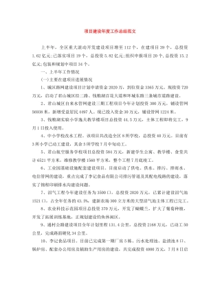 项目建设年度工作总结范文 