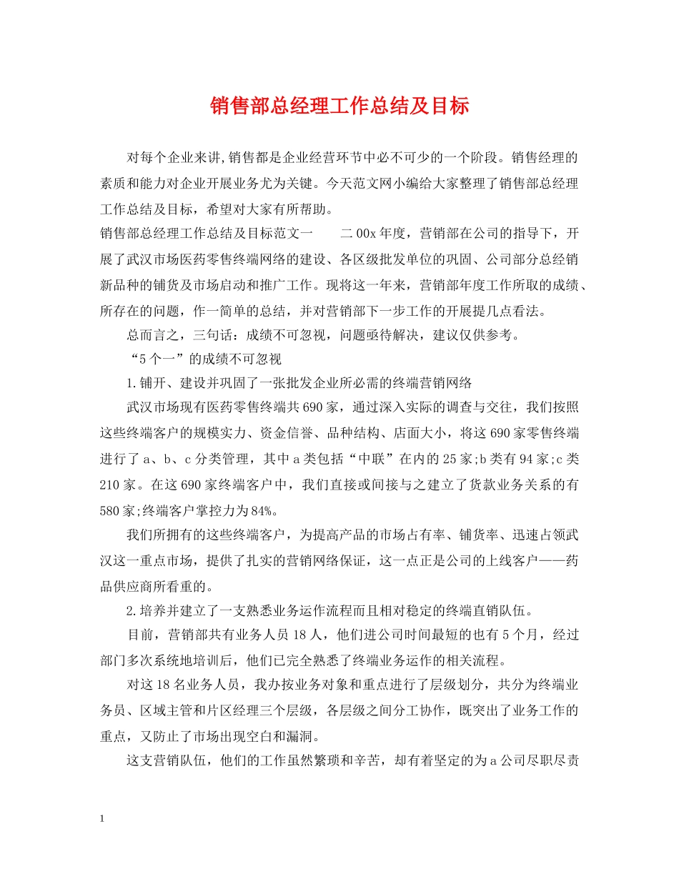销售部总经理工作总结及目标 _第1页