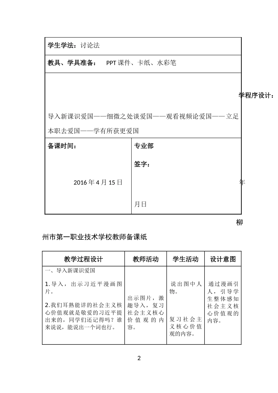 主题班会《立足本职践行爱国》教案_第2页