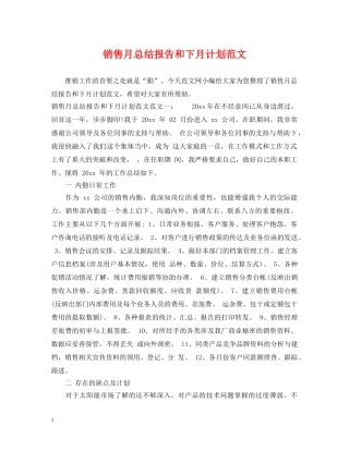 销售月总结报告和下月计划范文 