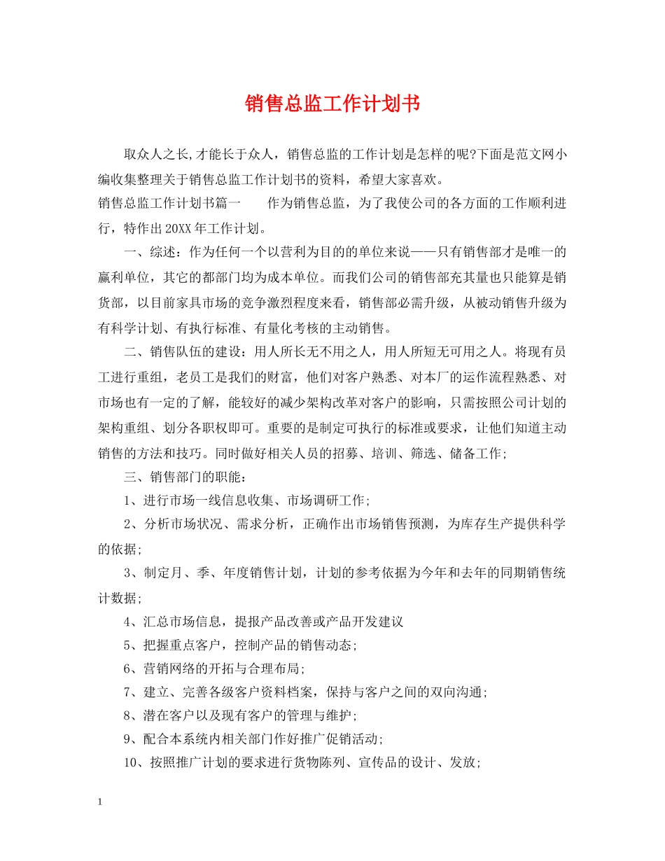 销售总监工作计划书 _第1页