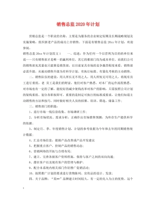 销售总监2020年计划 