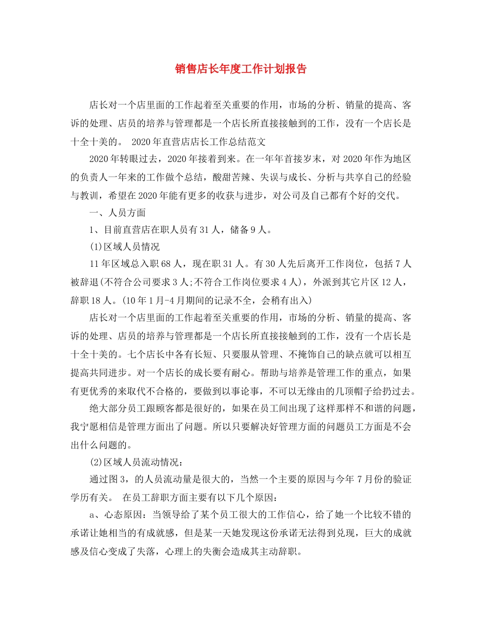 销售店长年度工作计划报告 _第1页