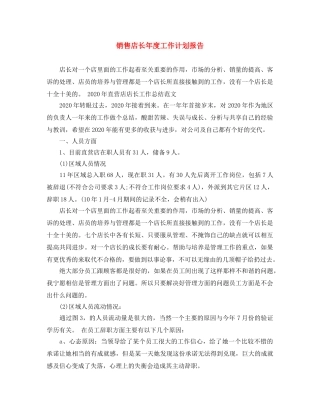 销售店长年度工作计划报告 