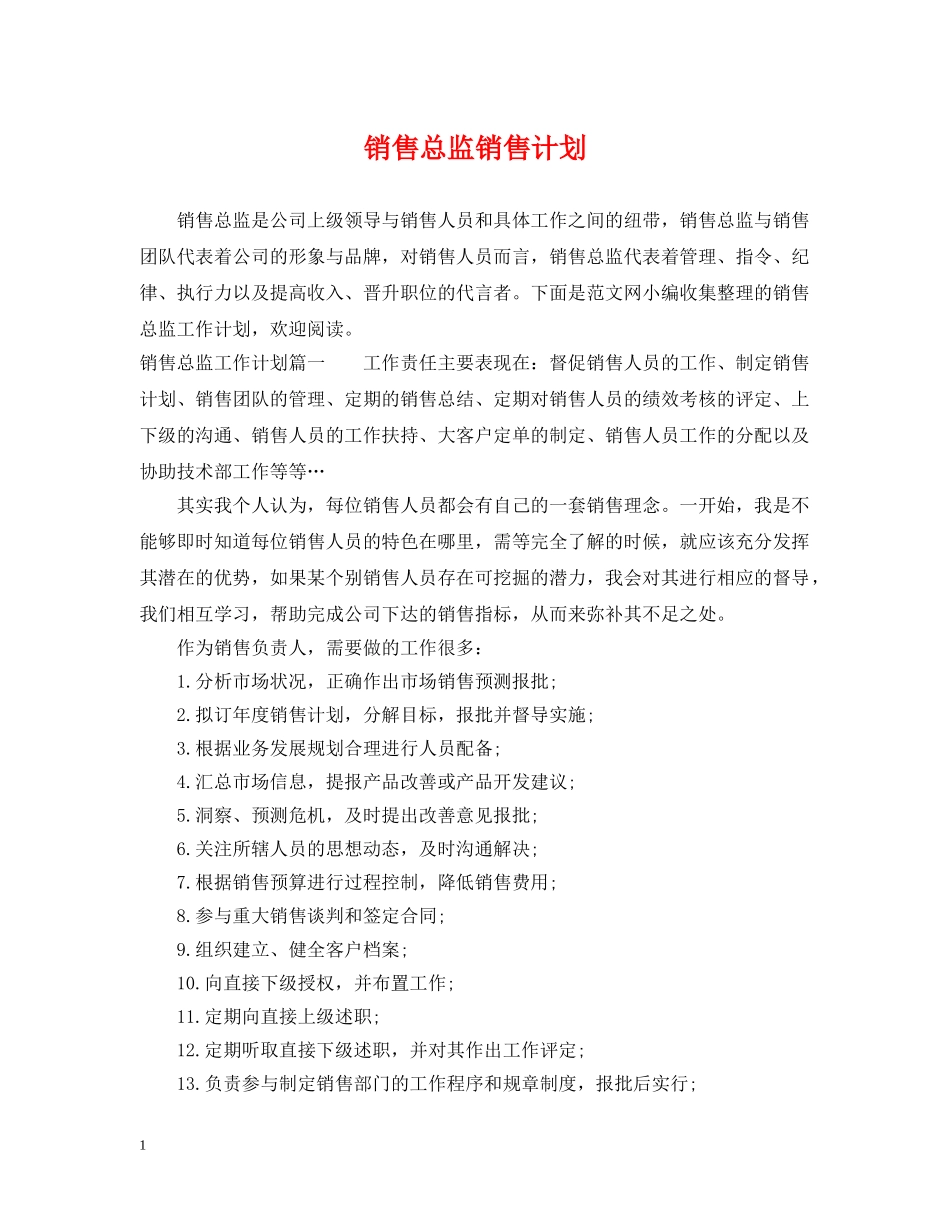 销售总监销售计划 _第1页