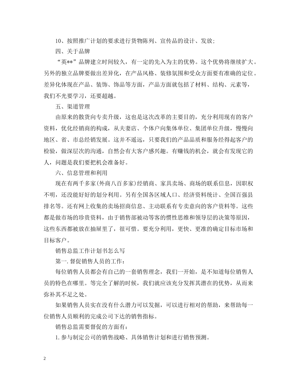 销售总监工作计划书怎么写 _第2页