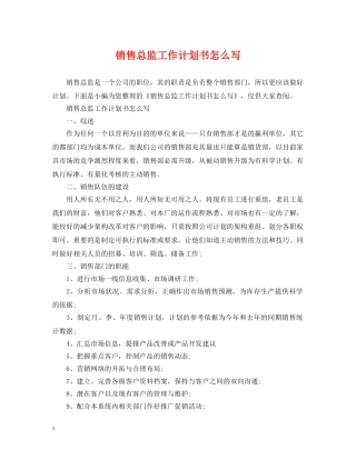 销售总监工作计划书怎么写 