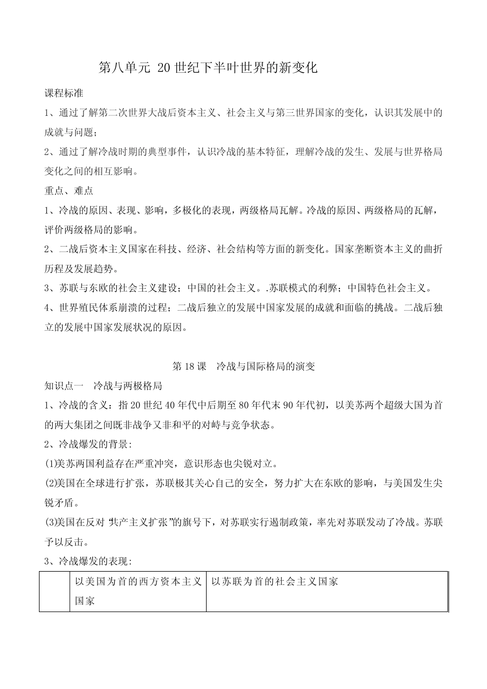 第八单元 20世纪下半叶世界的新变化-知识梳理(中外历史纲要下)_第1页