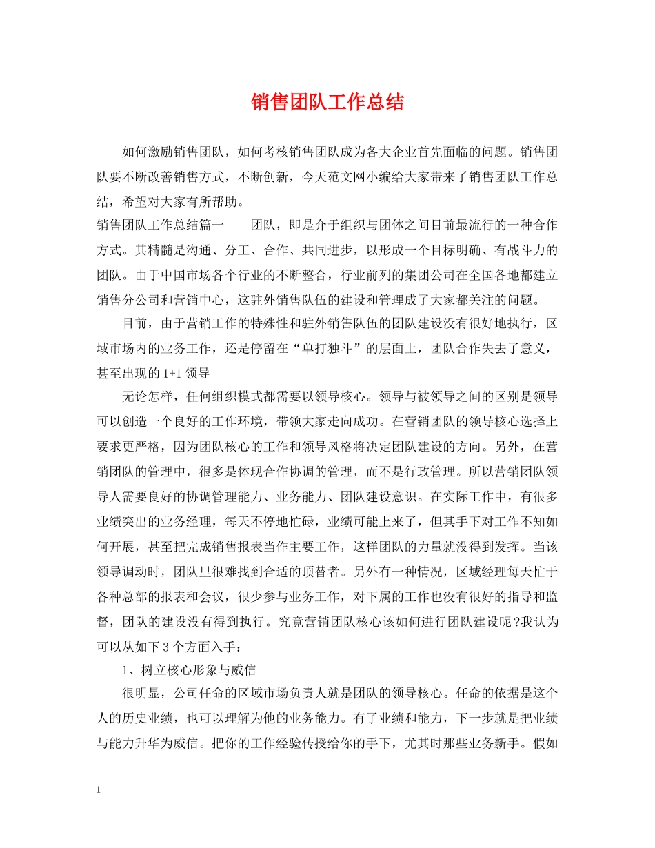 销售团队工作总结 _第1页