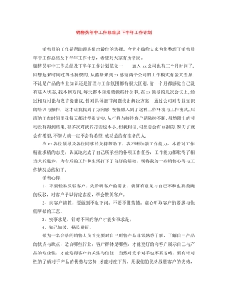 销售员年中工作总结及下半年工作计划 