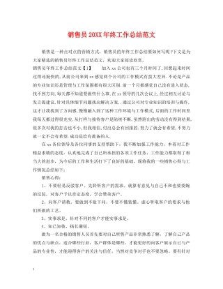 销售员20XX年终工作总结范文 