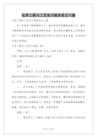 化学工程与工艺实习报告范本六篇