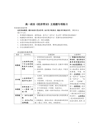 高一政治《经济常识》主观题专项练习
