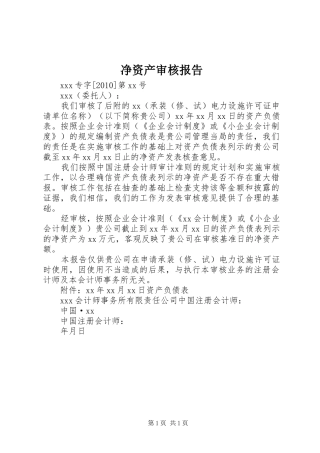 净资产审核报告