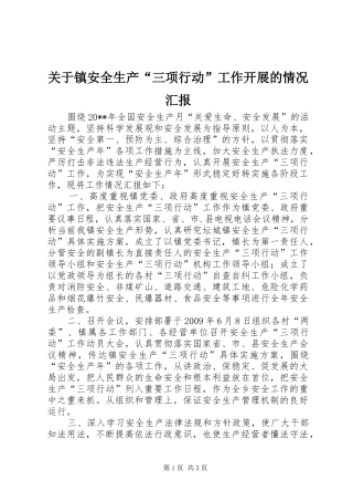 关于镇安全生产“三项行动”工作开展的情况汇报