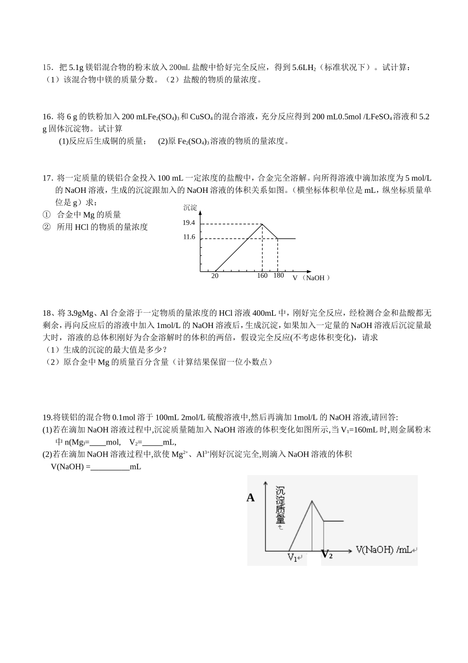 【钠镁铝铁计算训练】_第2页