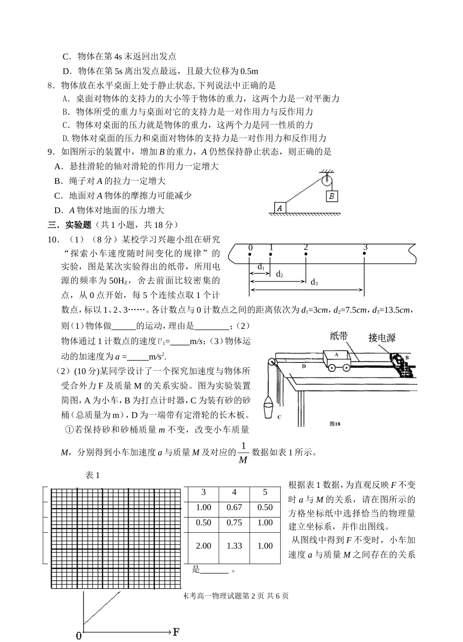 高一物理上学期期末考试试题(含答案_精选题目)_第2页