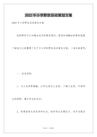2024中小学野炊活动策划方案
