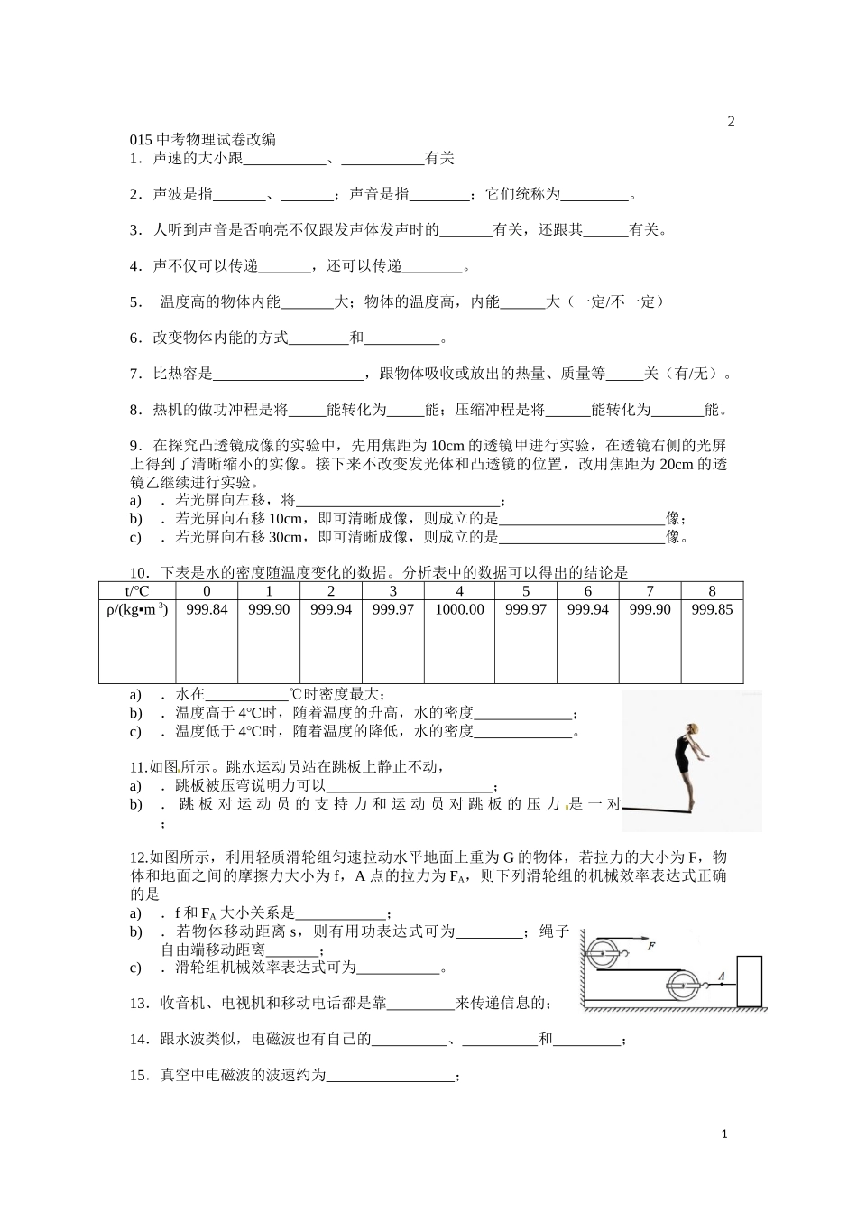 2015中考物理试卷选择题改编_第1页
