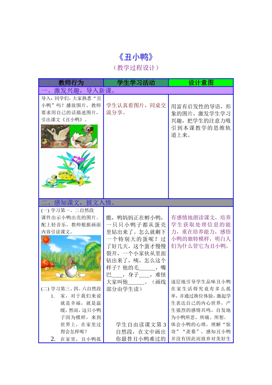 《丑小鸭》教学设计_第1页