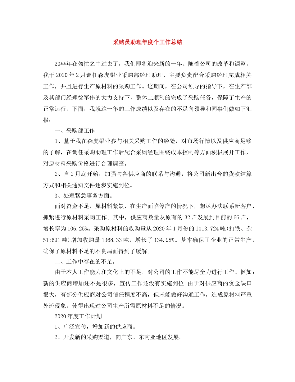 采购员助理年度个工作总结 _第1页