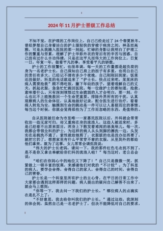 2024年11月护士晋级工作总结