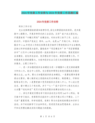 2024年党委工作安排与2024年党委工作思路汇编