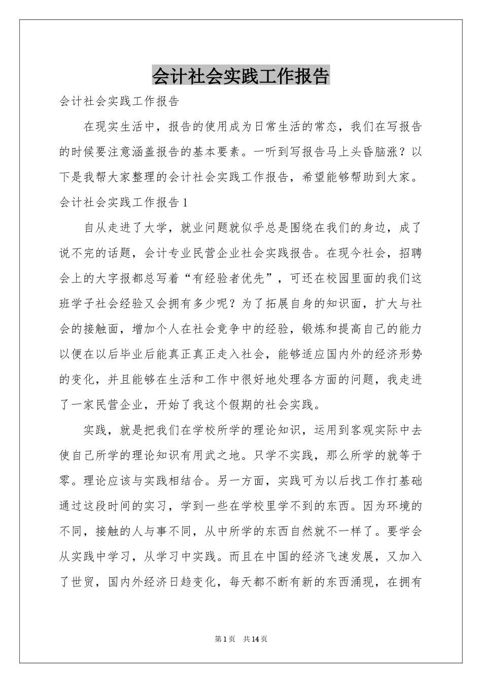 会计社会实践工作报告_第1页