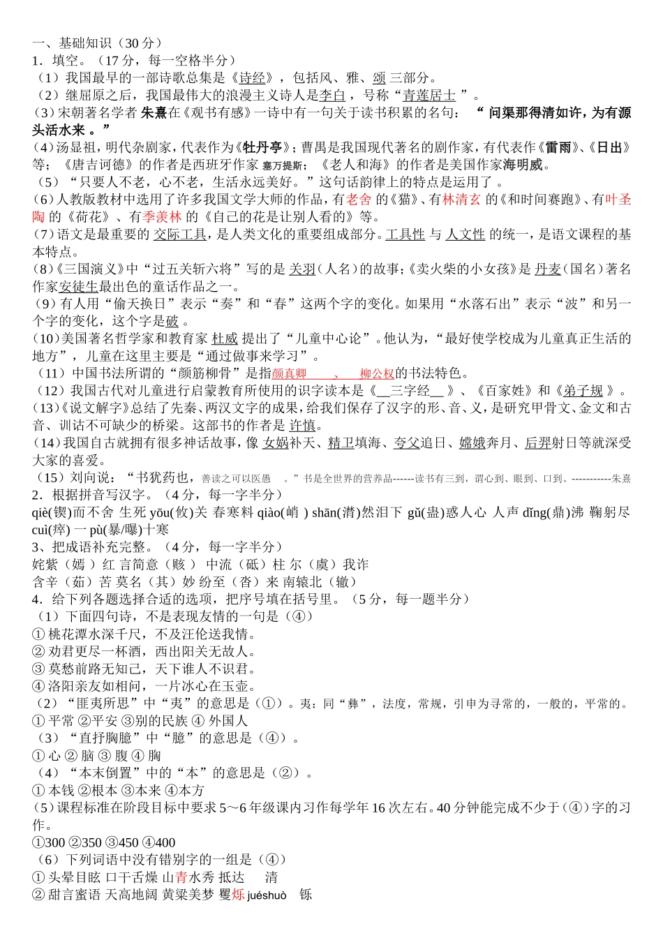 小学语文教师专业知识测试[1]_第1页