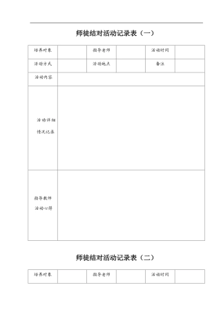 指导教师填师徒结对活动记录表