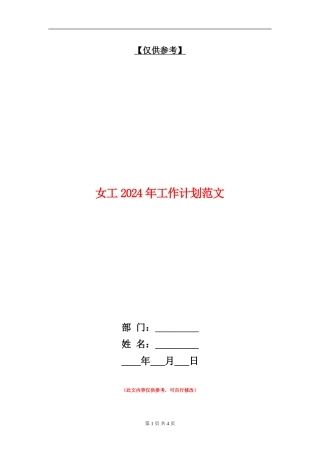 女工2024年工作计划范文