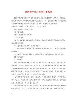 采矿生产实习岗位工作总结 