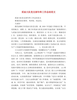 采油大队党支部年终工作总结范文 