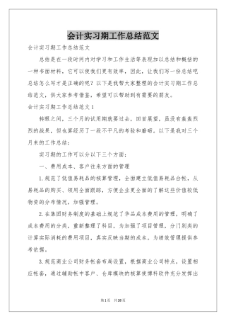 会计实习期工作参考总结范本