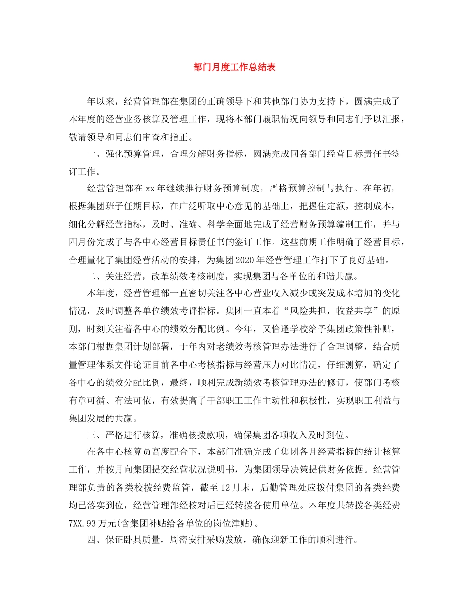 部门月度工作总结表 _第1页