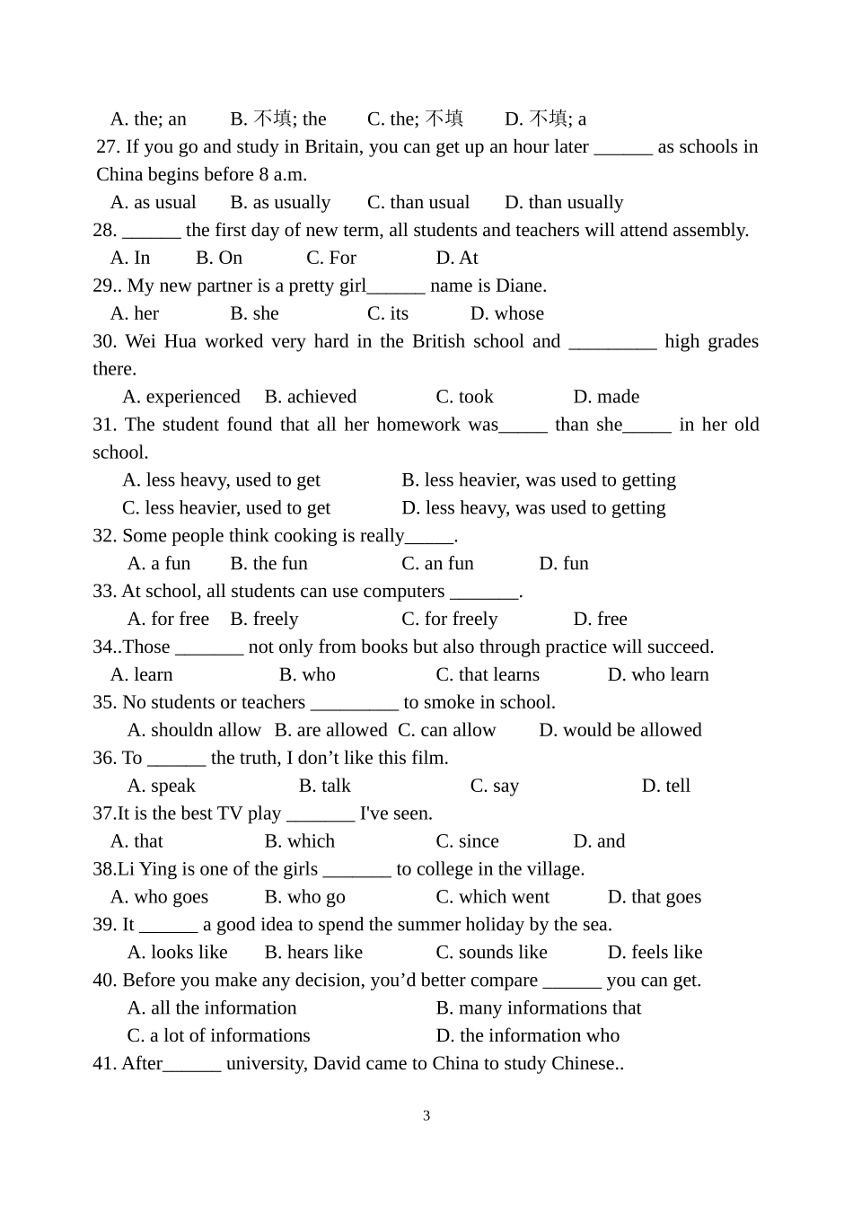 《牛津高中英语》Unit_1__School_Life单元测试卷3_第3页