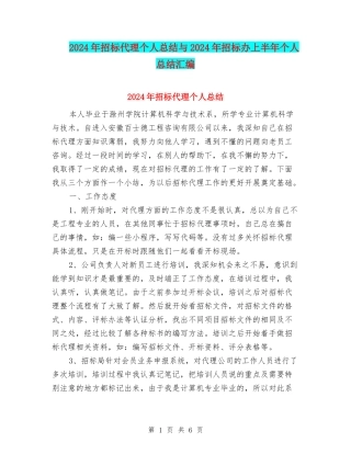 2024年招标代理个人总结与2024年招标办上半年个人总结汇编