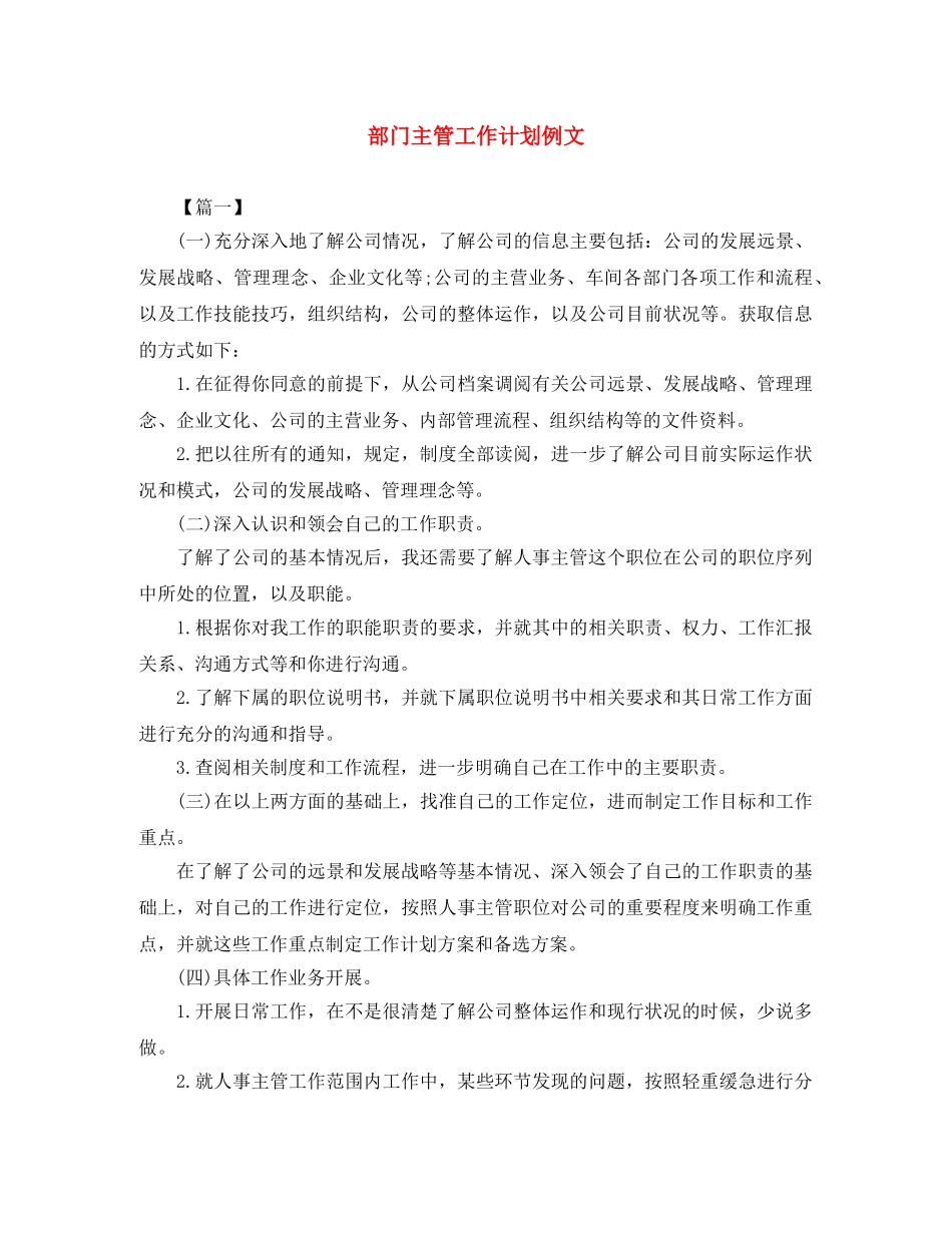 部门主管工作计划例文 _第1页