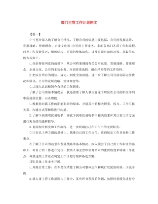 部门主管工作计划例文 