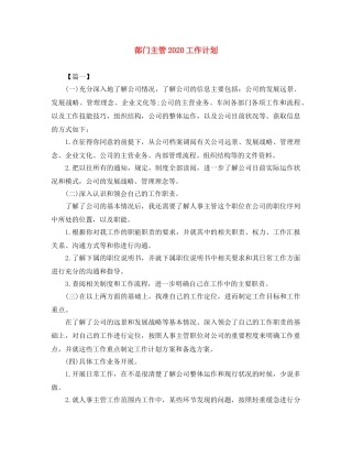 部门主管2020工作计划 