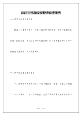 2024中小学安全检查自查报告