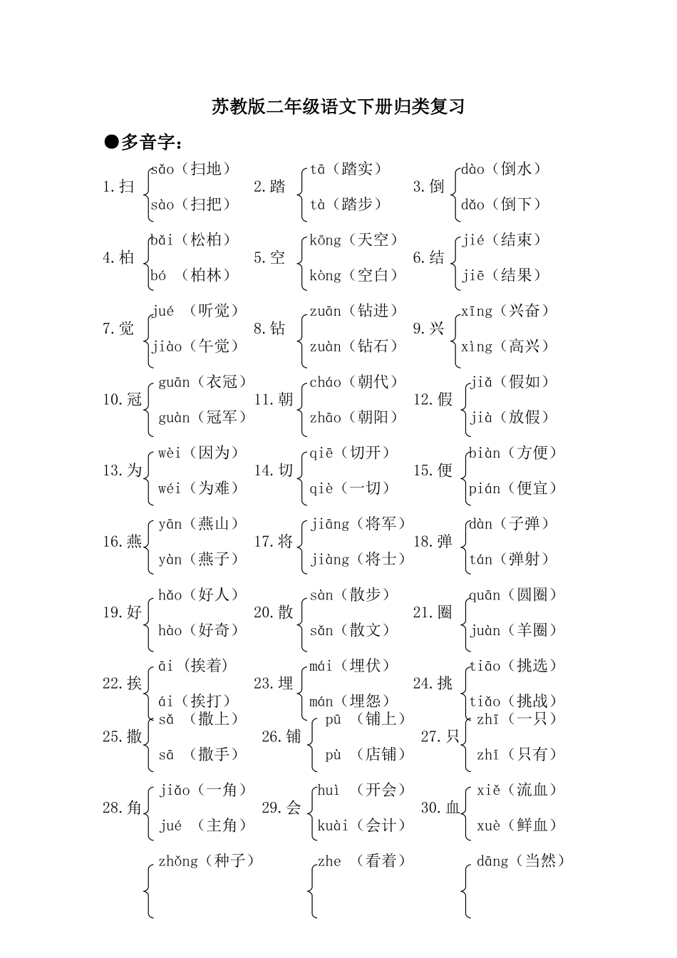 二年级下册多音字、形近字、同音字归类复习_第1页